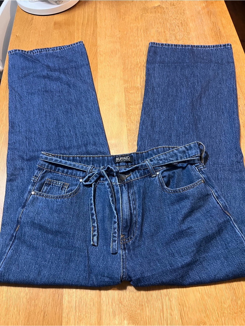 Buffalo David Bitton Women's Blue Flare Jeans with Tie Waist